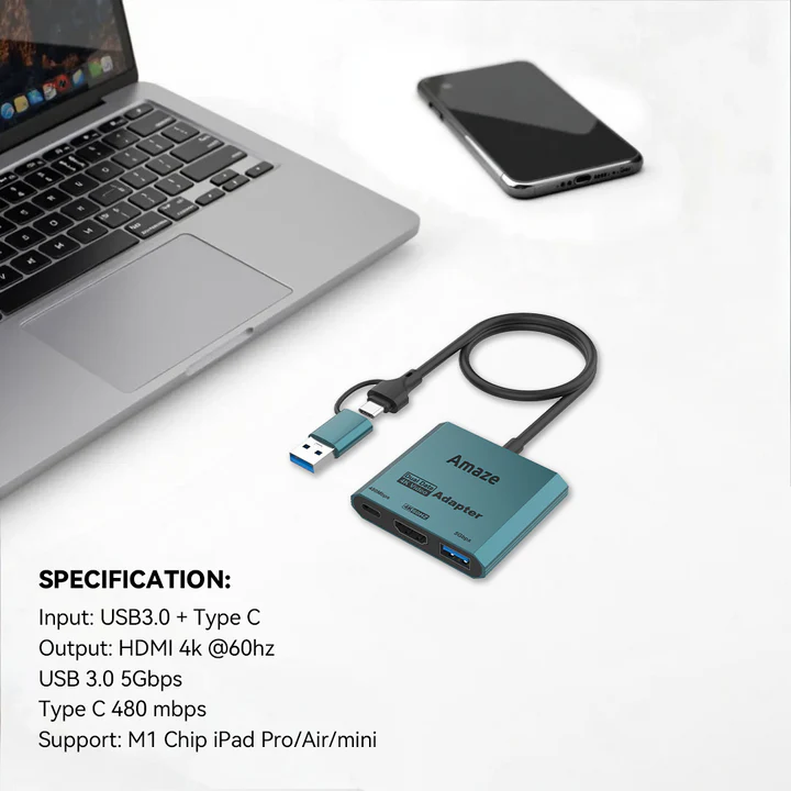 The Amaze A315 3-in-1 Hub delivers HDMI 4K@60Hz, USB 3.0, and Type-C connectivity for seamless expansion of USB-C and USB devices.