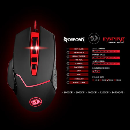 Redragon M907 INSPIRIT 14400 DPI Gaming Mouse