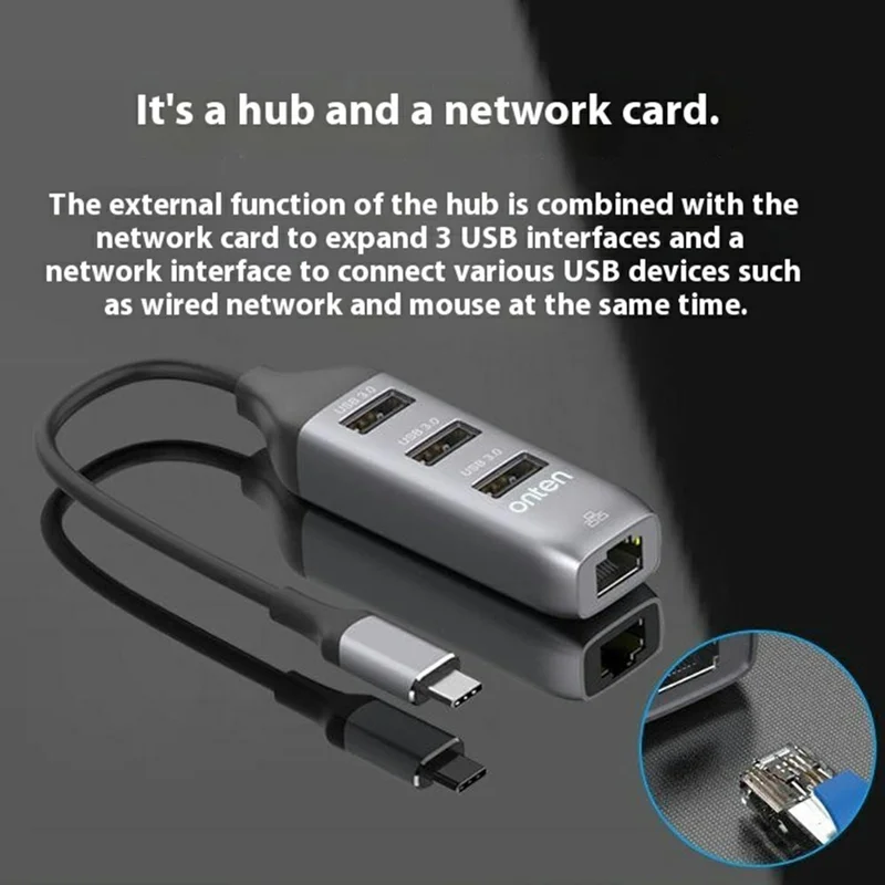 ONTEN TYPE C TO 3 PORT USB3.0 & GIGABITE LAN (RJ-45)