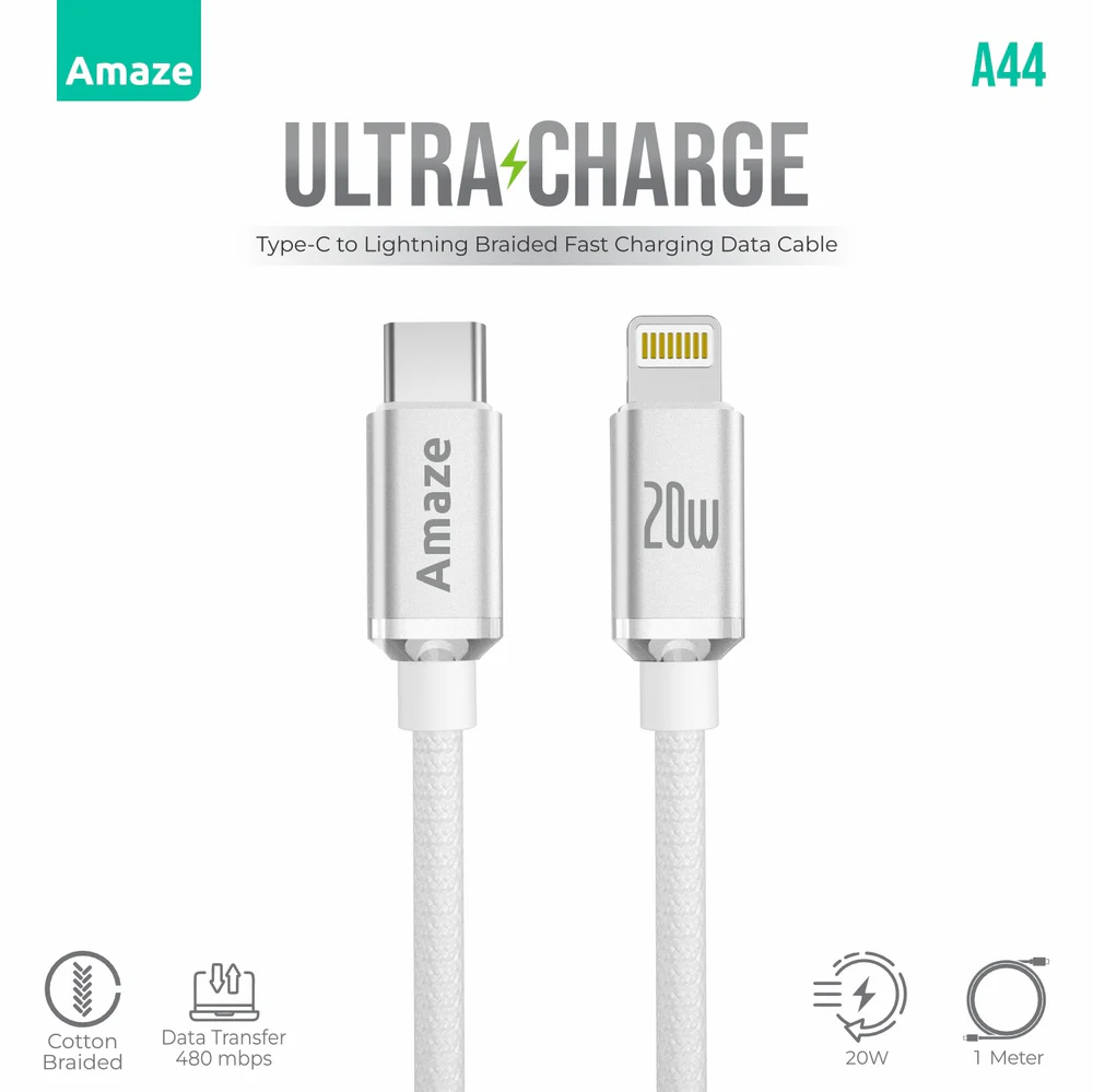 Amaze Ultra Charge Type C to Lightning Cable 20W 1m | A44
