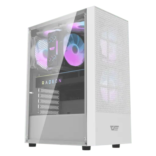 DarkFlash A290 White Gaming Case with tempered glass, 3 ARGB fans, mesh front, USB 3.0, and support for 5 fans. Stylish, cool, and perfect for ATX builds.