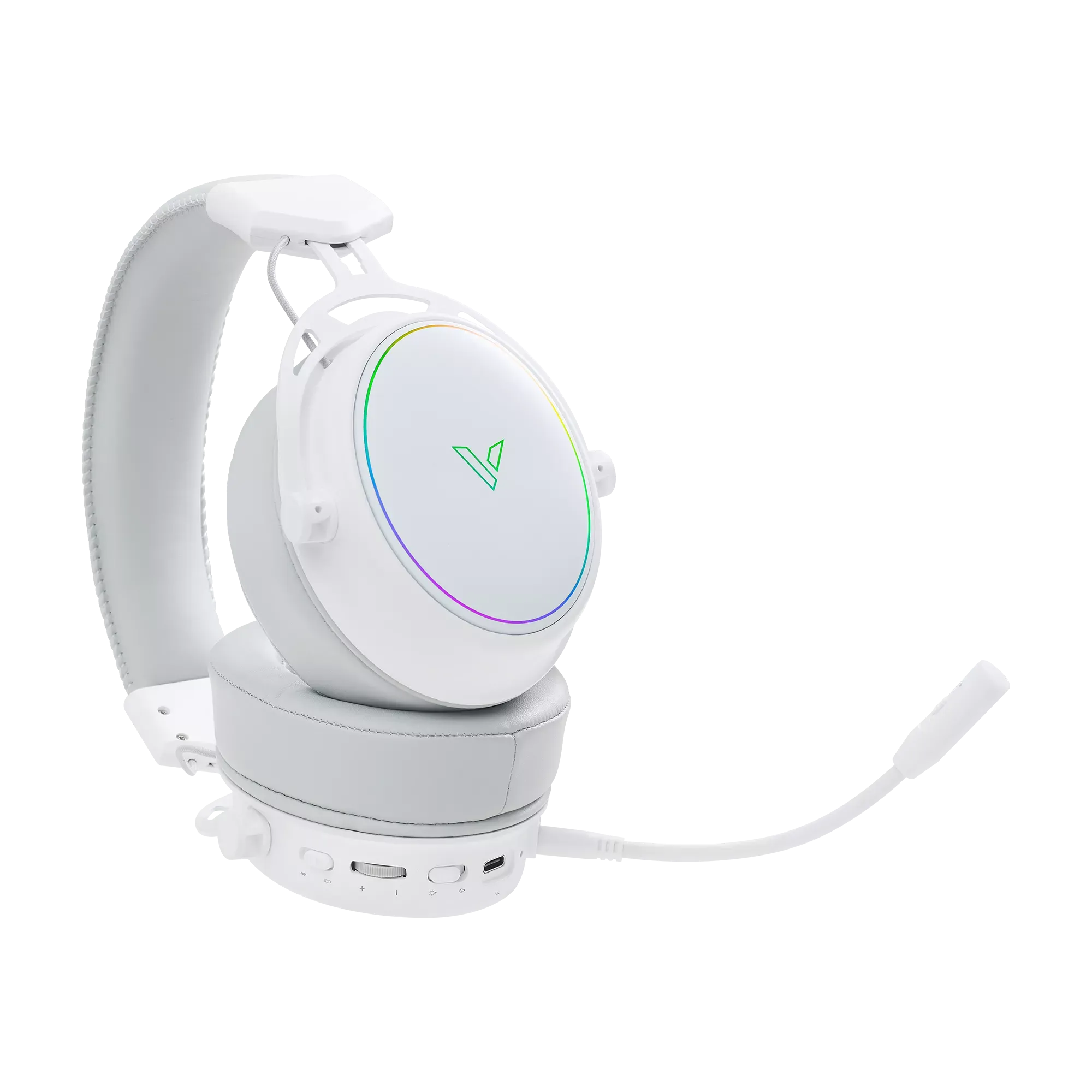 Rapoo VH800 wireless gaming headset with Bluetooth 5.2, 2.4GHz wireless, RGB lighting, graphene drivers, and detachable noise-cancelling microphone
