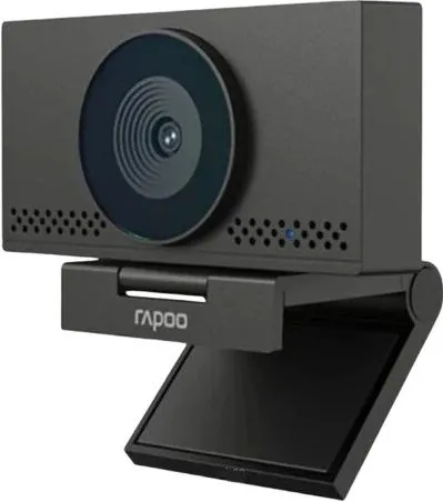 Rapoo C500AF 4K Ultra HD webcam with AutoFocus, dual noise-cancelling microphones, adjustable field of view, and privacy cover in black