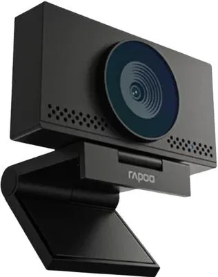 Rapoo C500AF 4K Ultra HD webcam with AutoFocus, dual noise-cancelling microphones, adjustable field of view, and privacy cover in black