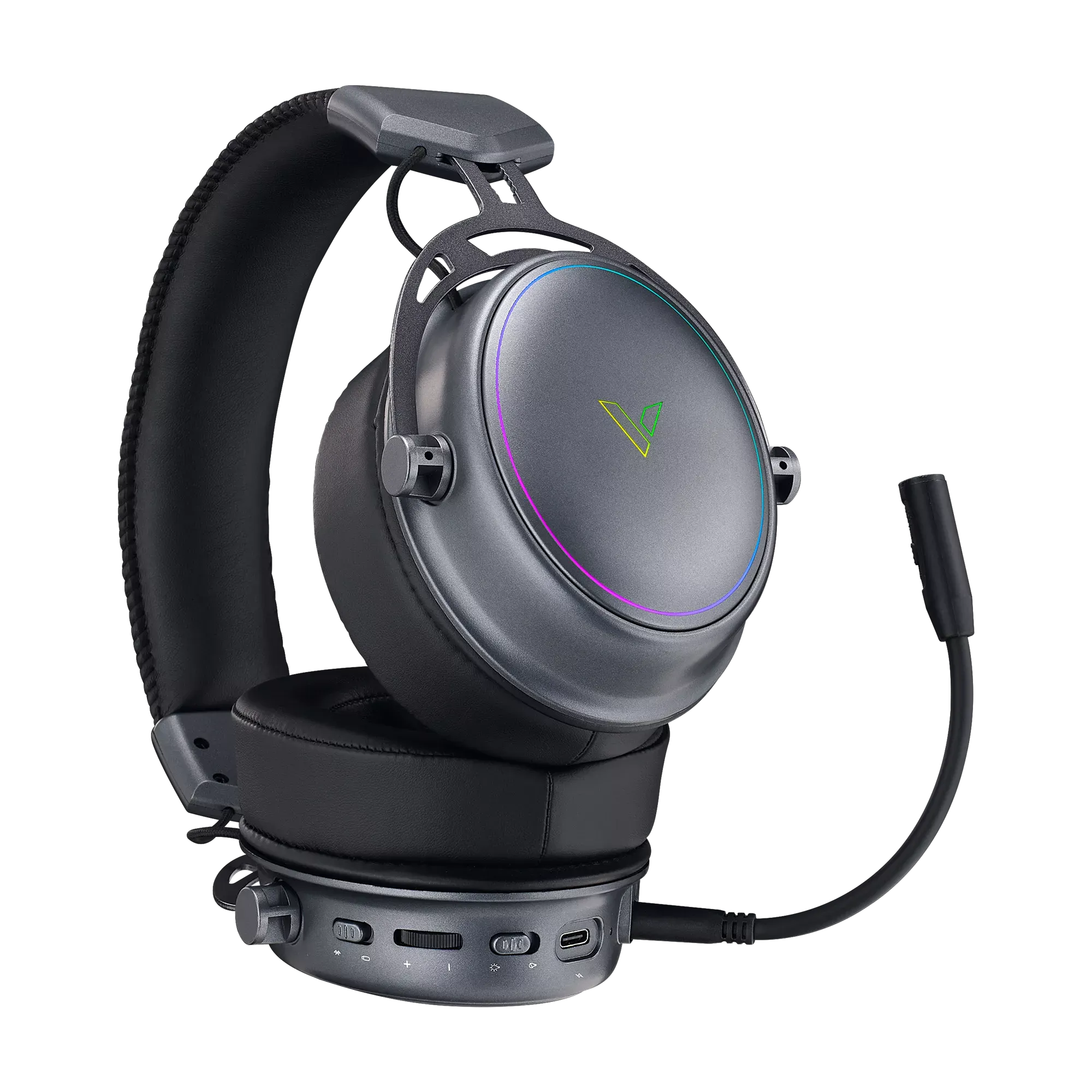 Rapoo VH800 wireless gaming headset with Bluetooth 5.2, 2.4GHz wireless, RGB lighting, graphene drivers, and detachable noise-cancelling microphone